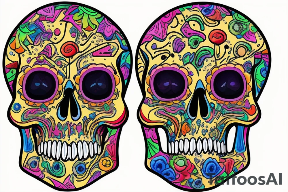 Colorful Melting skull will jewels tattoo idea