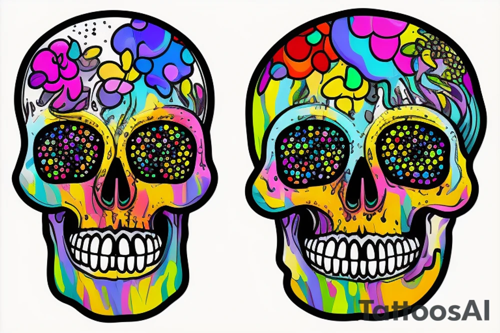 Colorful Melting skull will jewels tattoo idea