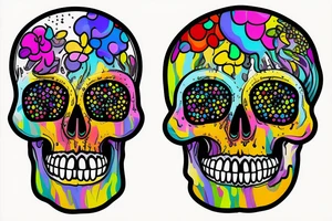 Colorful Melting skull will jewels tattoo idea