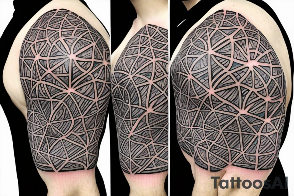 biological cells coming together in a geometric pattern on the shoulder tattoo idea