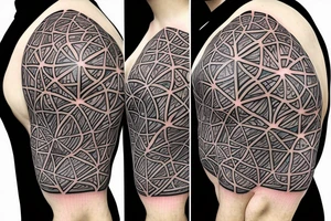 biological cells coming together in a geometric pattern on the shoulder tattoo idea