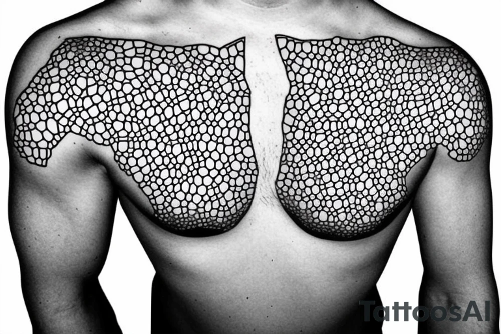 glowing biological cells coming together in a voronoi pattern on the shoulder tattoo idea