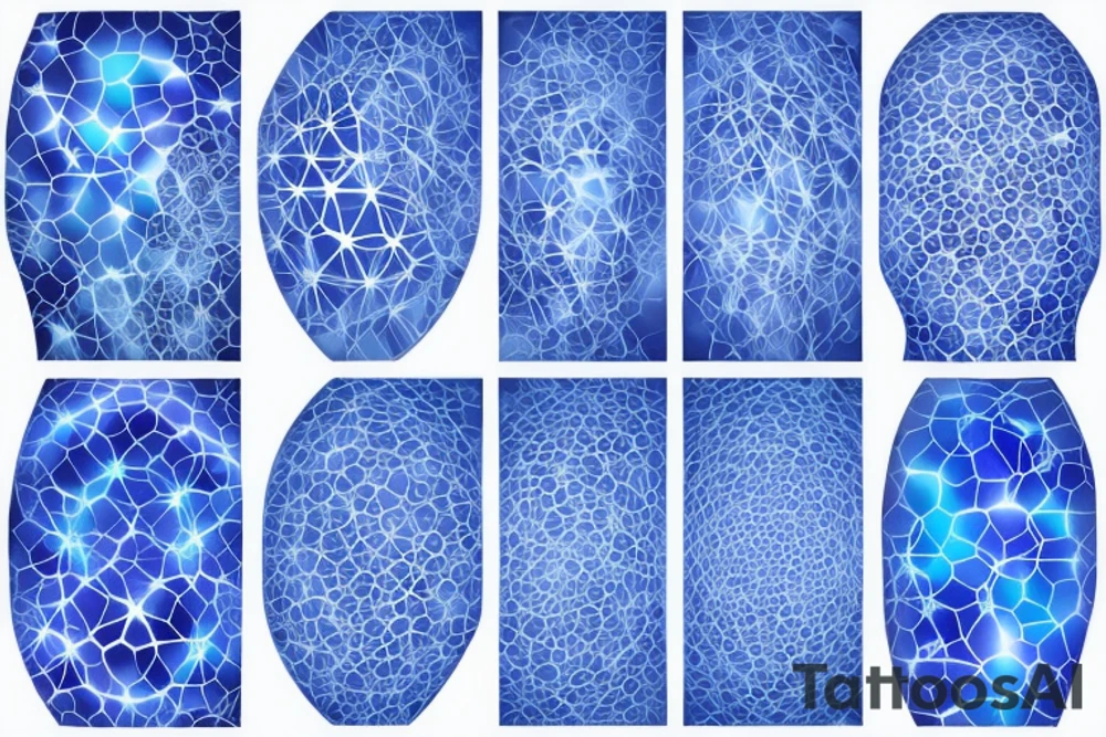 glowing blue biological cells coming together in a voronoi pattern on the shoulder tattoo idea