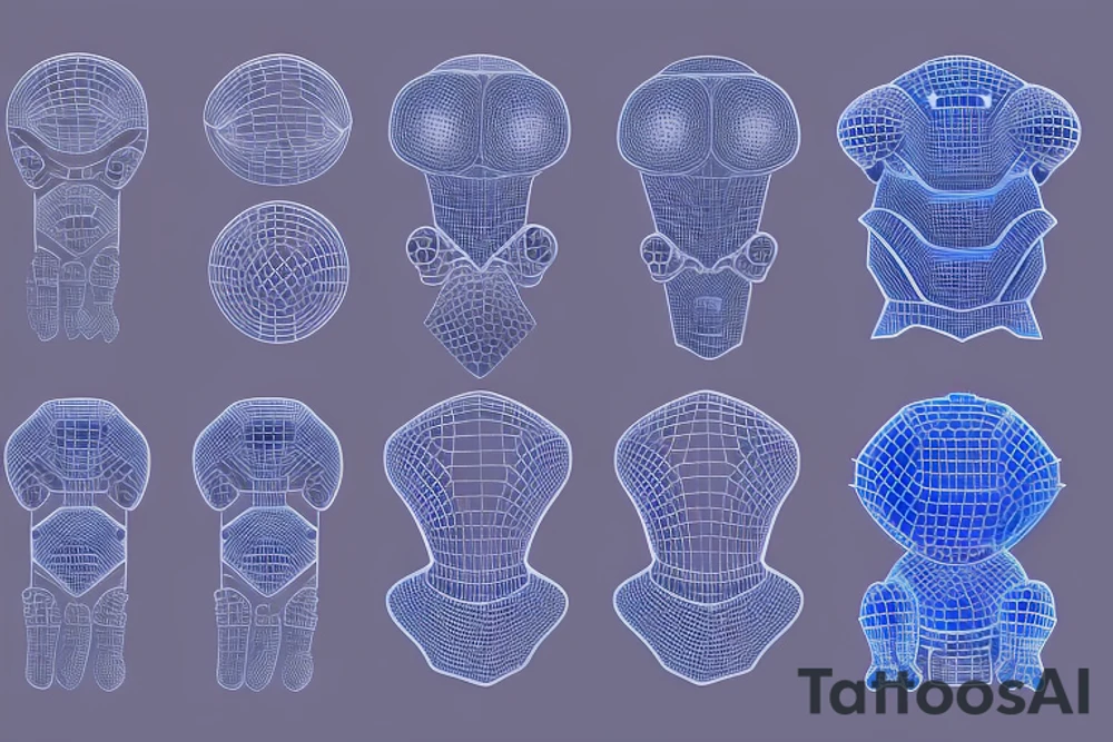 glowing blue robot cells coming together in a voronoi pattern on the shoulder tattoo idea