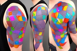 glowing multicolor robot cells coming together in a voronoi pattern on the shoulder tattoo idea