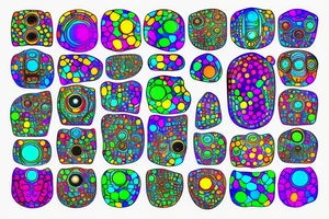 glowing multicolor robot cells coming together in a voronoi pattern on the shoulder tattoo idea