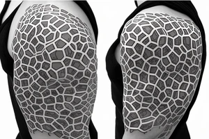 glowing robots coming together in a voronoi pattern on the shoulder with embedded vasculature tattoo idea