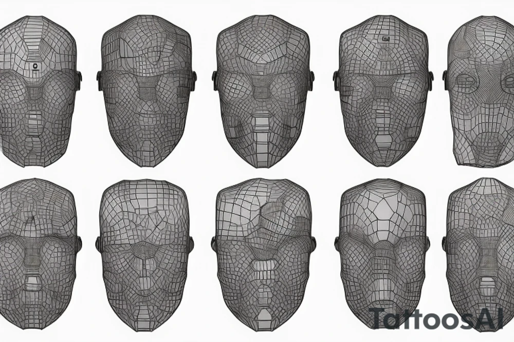 random robots coming together in a voronoi pattern on the shoulder with embedded vasculature tattoo idea