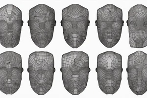 random robots coming together in a voronoi pattern on the shoulder with embedded vasculature tattoo idea
