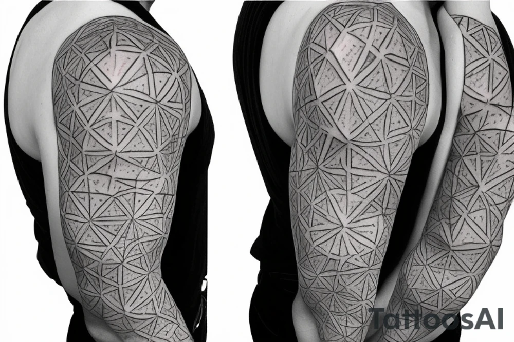 biological cells coming together in a geometric pattern on the shoulder with embedded vasculature tattoo idea