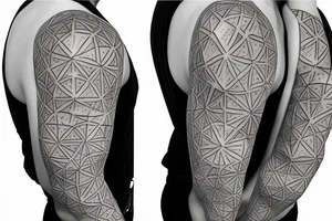 biological cells coming together in a geometric pattern on the shoulder with embedded vasculature tattoo idea