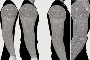 biological cells coming together in a geometric pattern on the shoulder with glowing vasculature tattoo idea