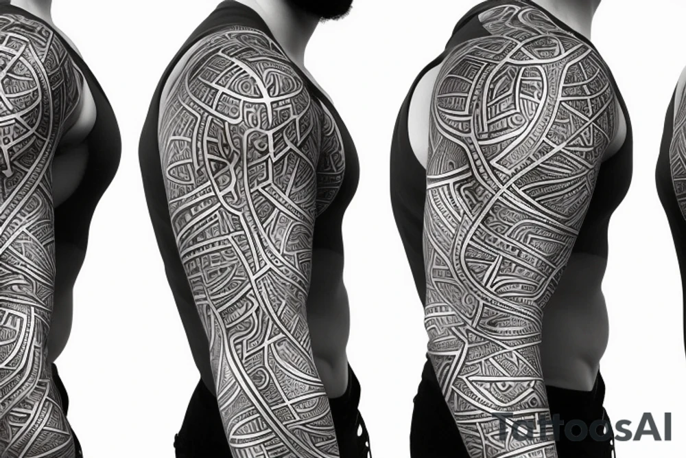 biological cells coming together in a geometric pattern on the shoulder with glowing vasculature tattoo idea