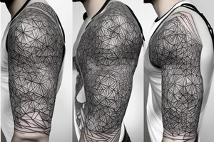 biological cells coming together in a geometric pattern on the shoulder with glowing vasculature tattoo idea