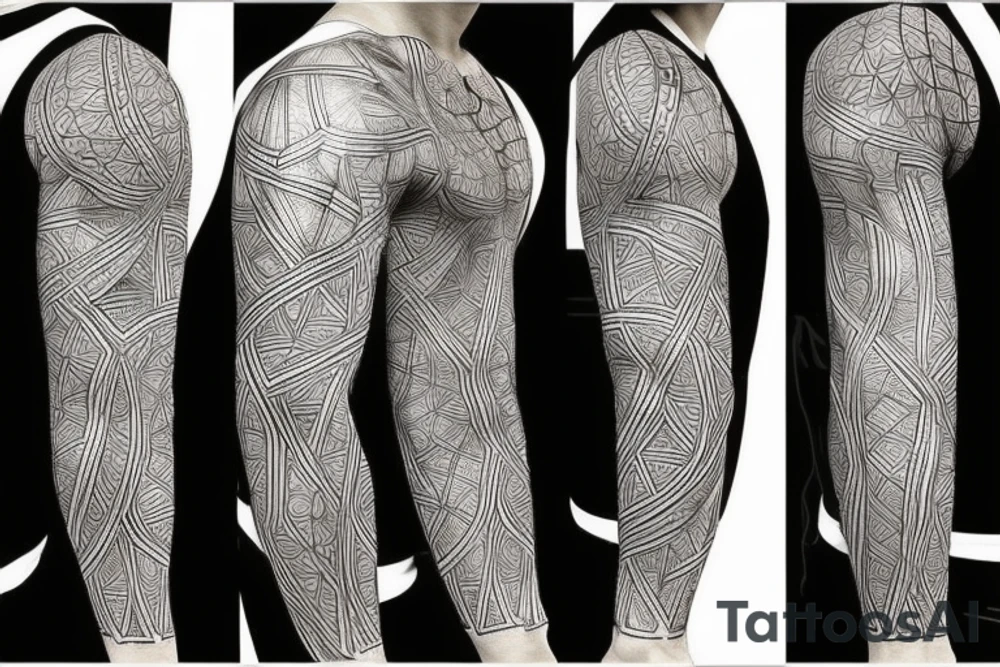 biological cells coming together in a geometric pattern on the shoulder with glowing vasculature tattoo idea