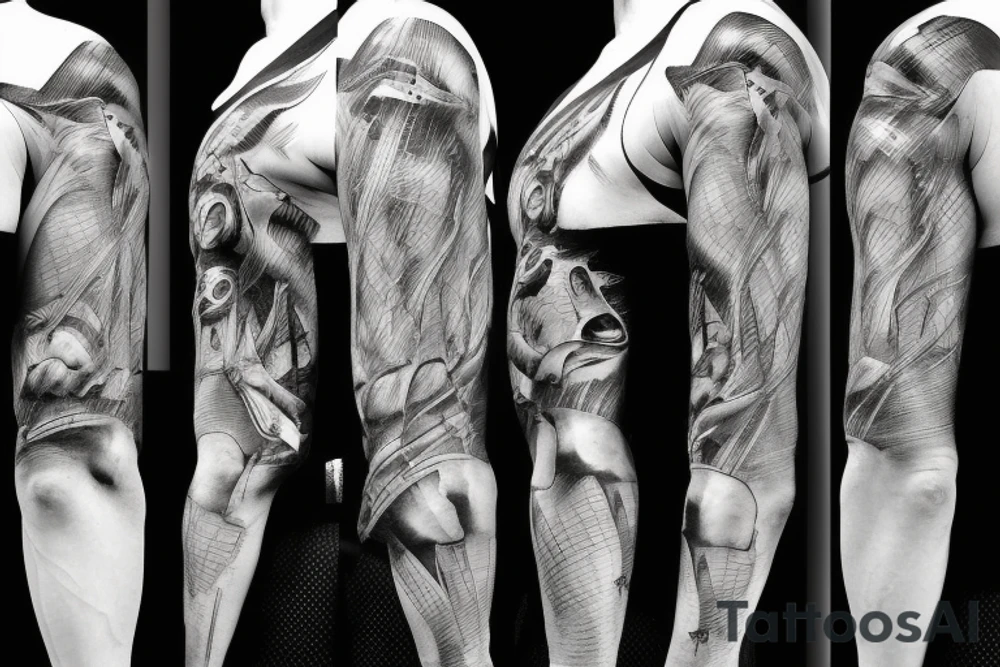muscle on the shoulder formed by biological nanobots and mechanical mechanisms tattoo idea