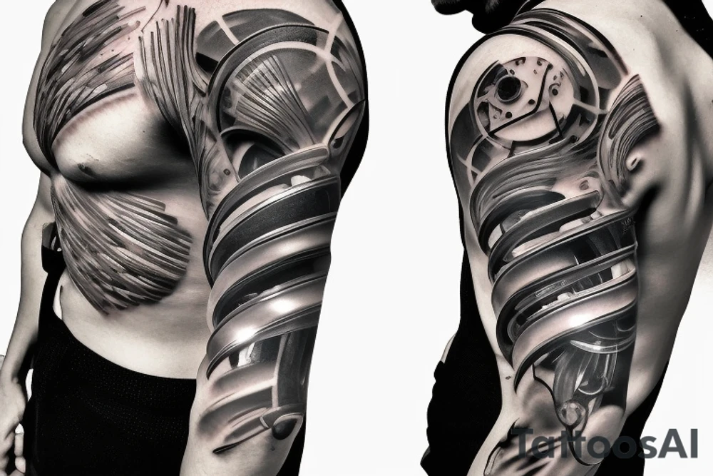 muscle on the shoulder formed by biological nanobots and mechanical mechanisms tattoo idea