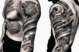 muscle on the shoulder formed by biological nanobots and mechanical mechanisms tattoo idea