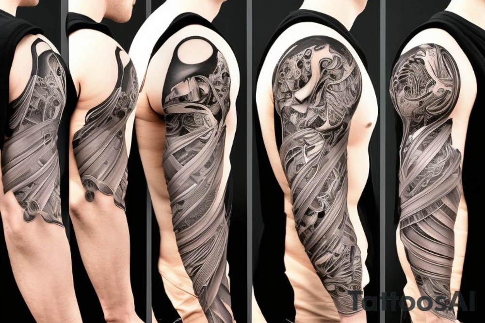 muscle on the shoulder formed by biological nanobots and mechanical mechanisms tattoo idea
