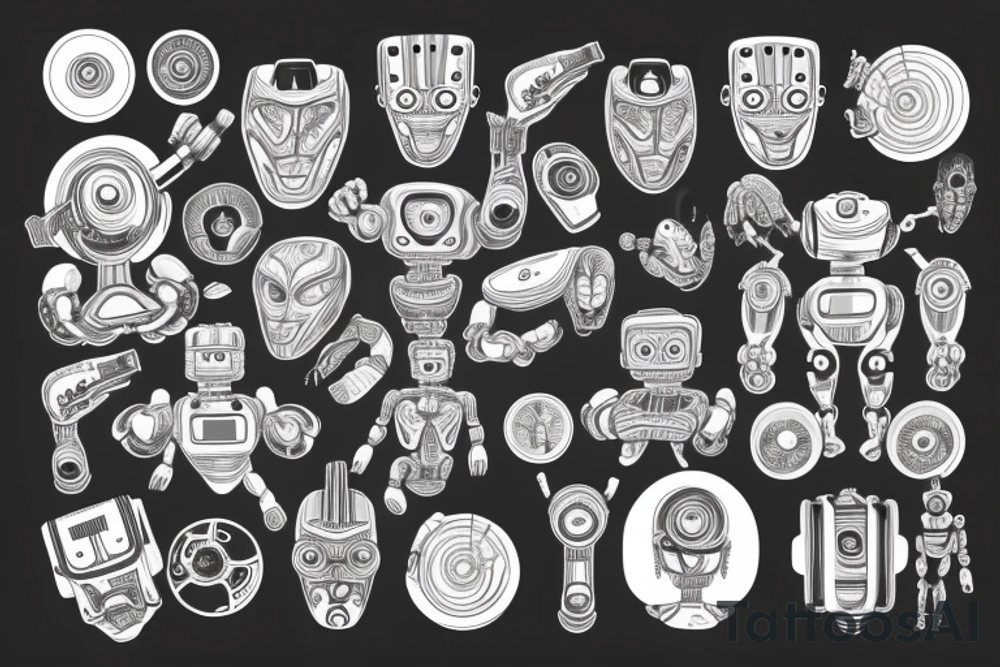 robots creating a muscle on the shoulder tattoo idea