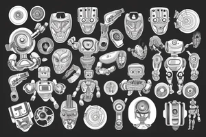 robots creating a muscle on the shoulder tattoo idea