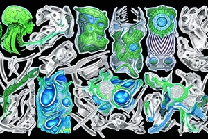 cells creating a glowing blue and green muscle on the shoulder tattoo idea