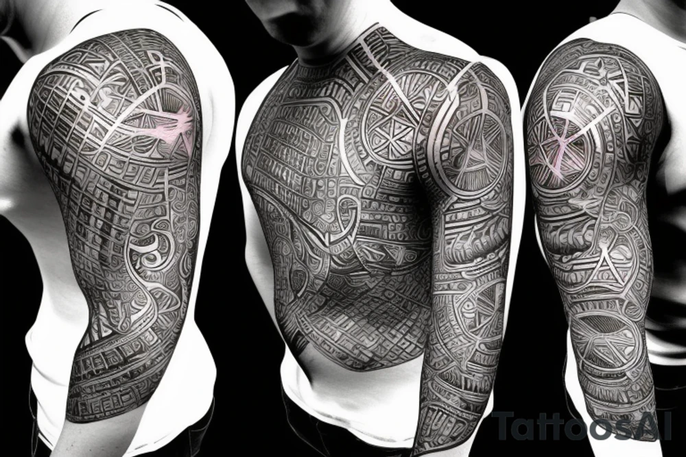 algorithmic graph with glowing edges on the shoulder tattoo idea