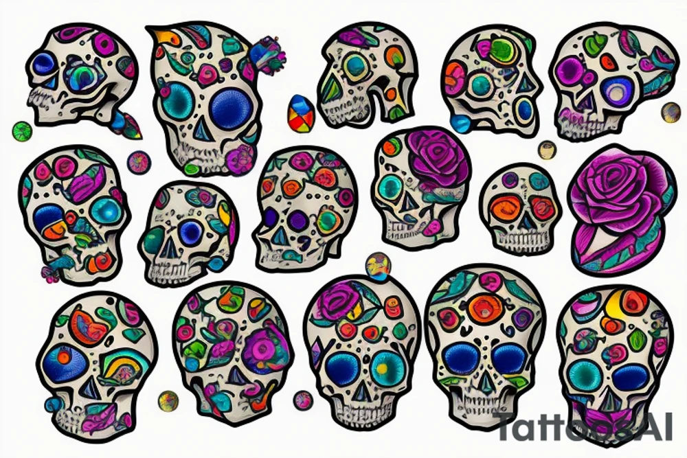 Skull with embedded gemstones tattoo idea