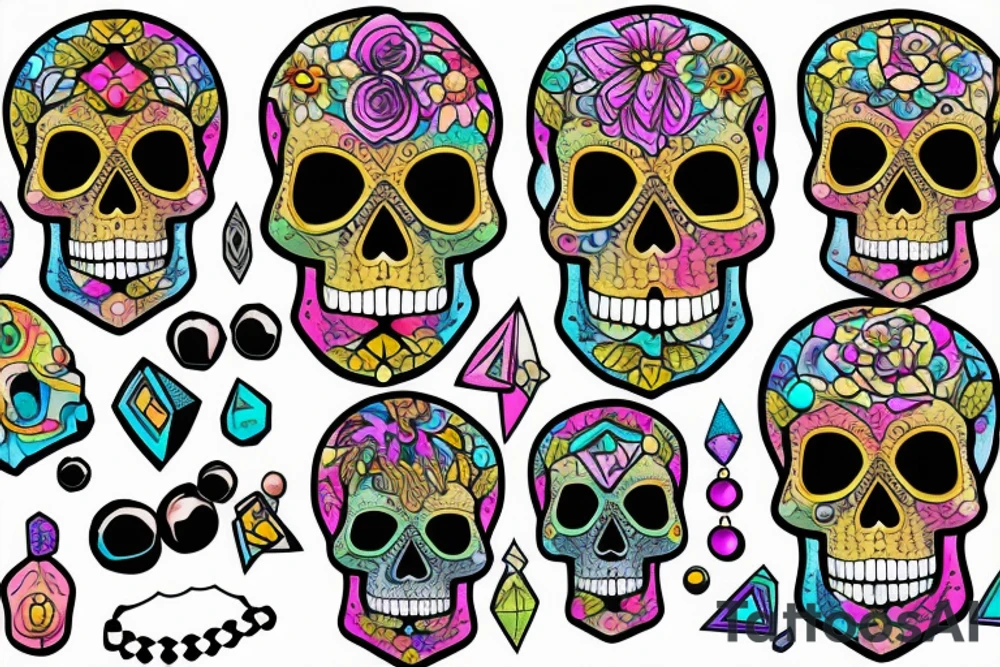 Skull with embedded gemstones tattoo idea