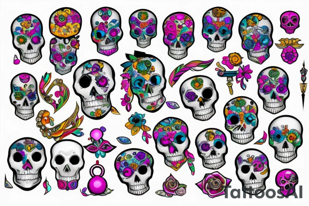 Skull with embedded gemstones tattoo idea