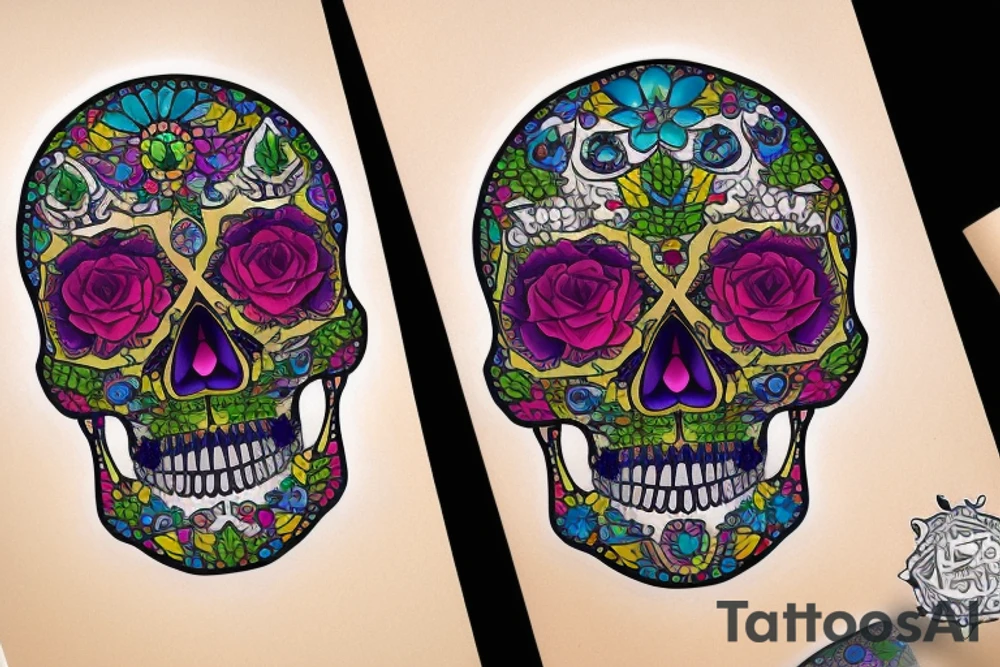 Skull with embedded gemstones tattoo idea