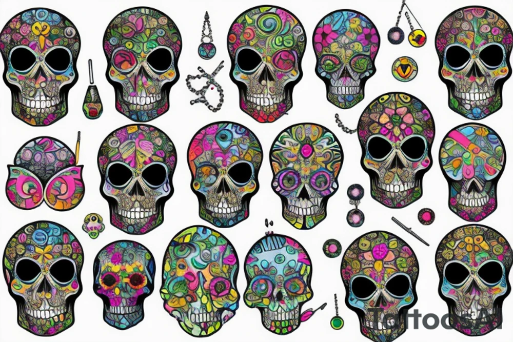 Skull with embedded gemstones tattoo idea