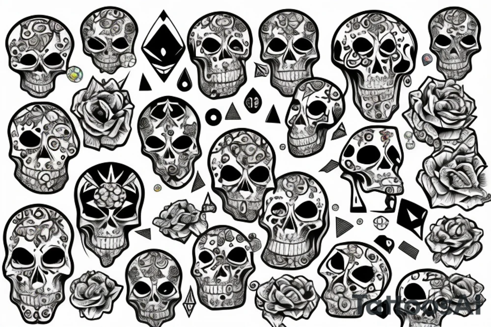 Skull with embedded gemstones tattoo idea