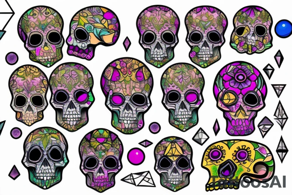 Skull with embedded gemstone tattoo idea