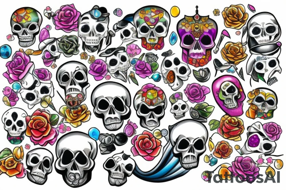 Skull with embedded gemstone tattoo idea