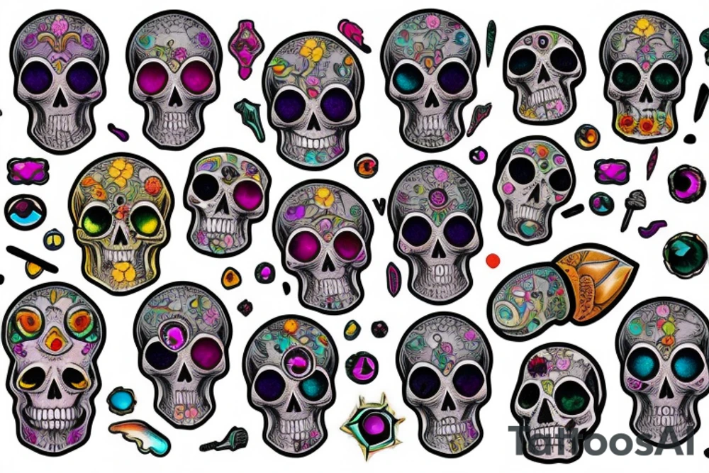 Skull with embedded gemstone tattoo idea