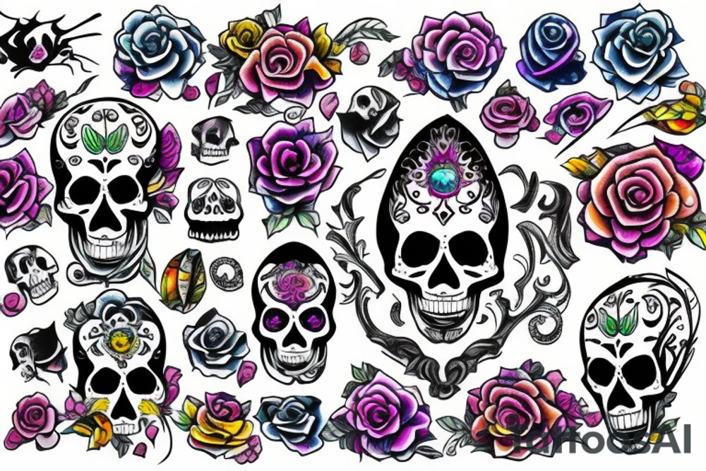Skull with embedded gemstone tattoo idea