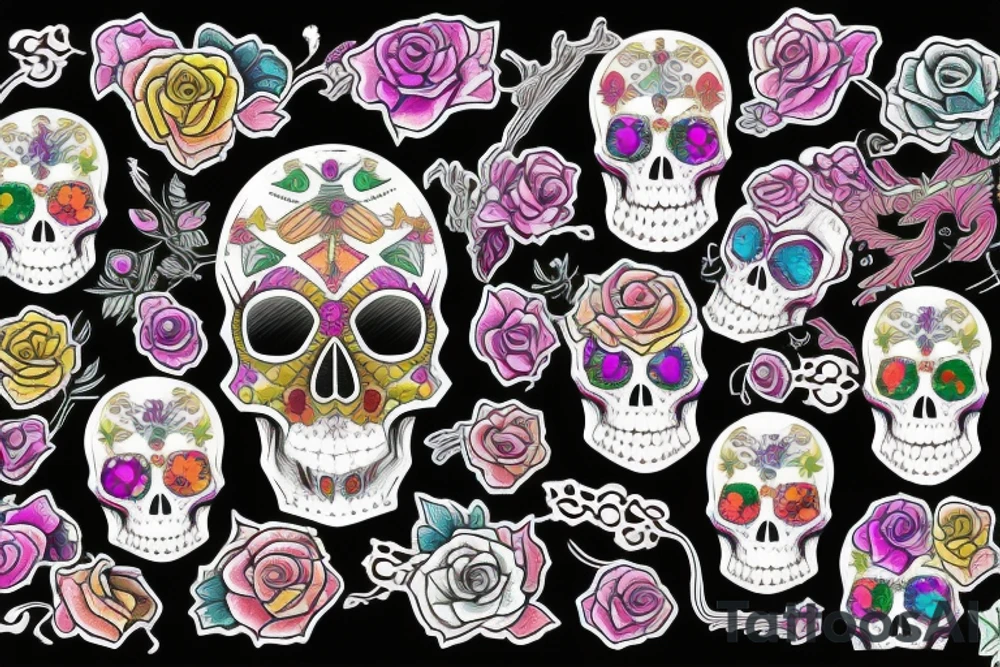 Skull with embedded gemstone tattoo idea