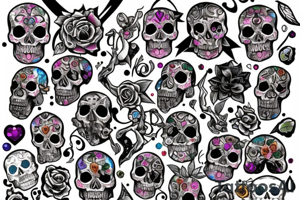 Skull with embedded gemstone tattoo idea