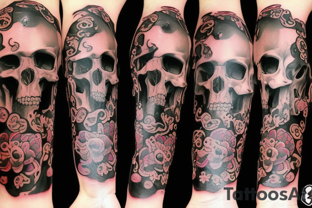 Melting skull w gem tattoo idea