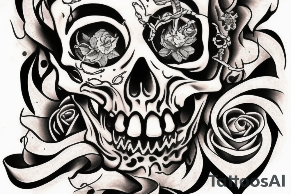 Melting skull w gem tattoo idea