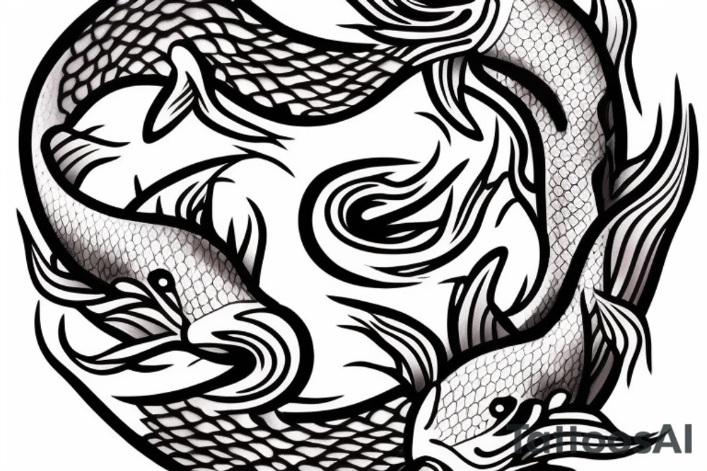 Water effect down my spine with 2 koi fish symbolizing yin and Yang in the middle with cherry blossoms surrounding it tattoo idea