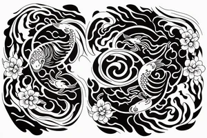 Water effect down my spine with 2 koi fish symbolizing yin and Yang in the middle with cherry blossoms surrounding it tattoo idea