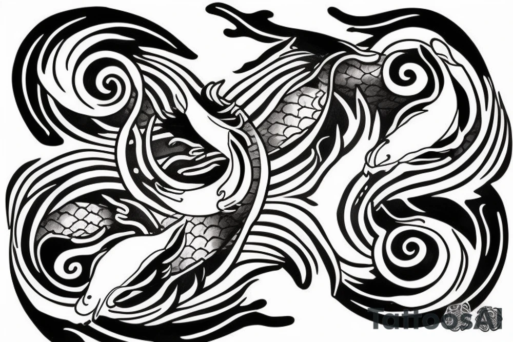 Water effect down my spine with 2 koi fish symbolizing yin and Yang in the middle with cherry blossoms surrounding it tattoo idea