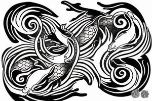 Water effect down my spine with 2 koi fish symbolizing yin and Yang in the middle with cherry blossoms surrounding it tattoo idea