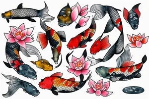 Koi fish in a pond with cherry blossom trees around it tattoo idea