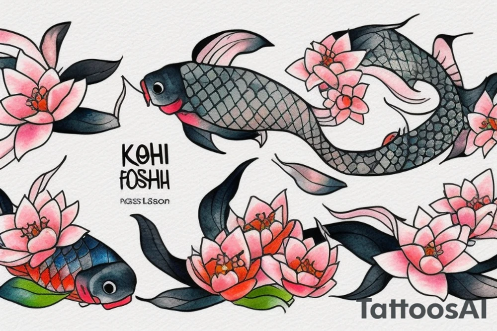 Koi fish in a pond with cherry blossom trees around it tattoo idea