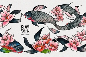 Koi fish in a pond with cherry blossom trees around it tattoo idea