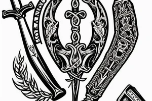 Sword with a Bible verse down one side of the blade and another verse down the other side of the blade tattoo idea