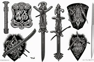 Sword with a Bible verse down one side of the blade and another verse down the other side of the blade down my right shoulder tattoo idea